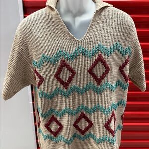 Zara Men's Beige Sweater with Red and Green Pattern